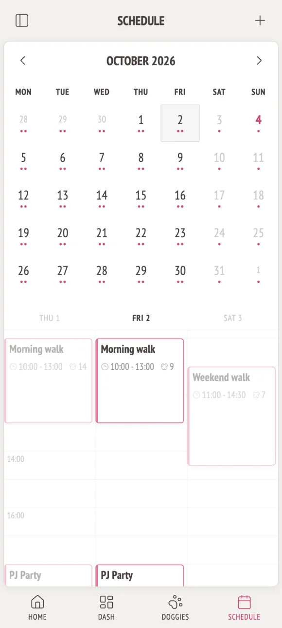 Tail Trail schedule overview